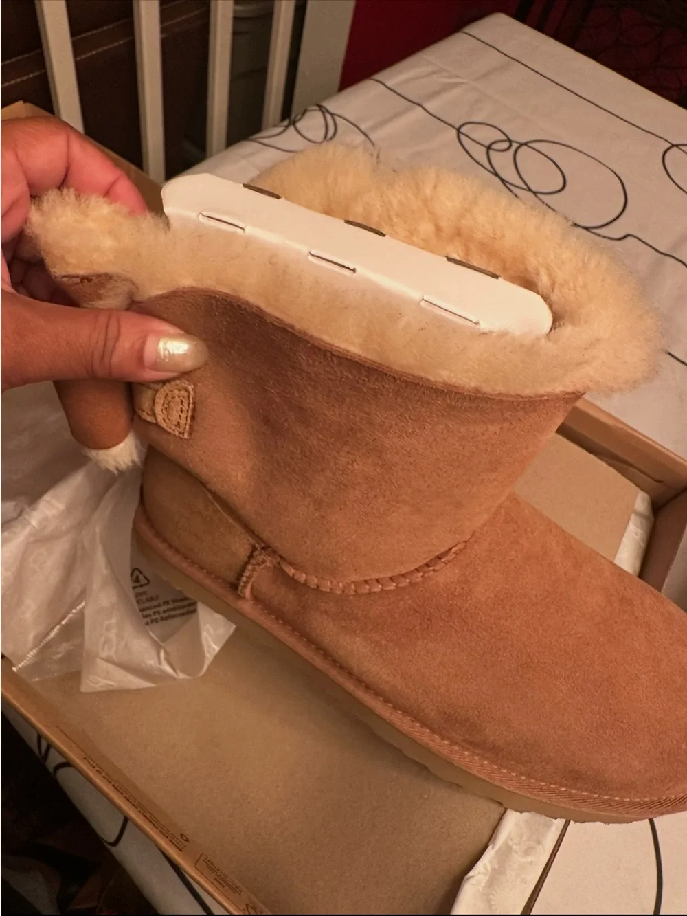 UGG Women Chestnut Suede Shearling Back-Bow Slipper Boot